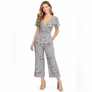 crystal sky grey floral striped short sleeve romper jumpsuit